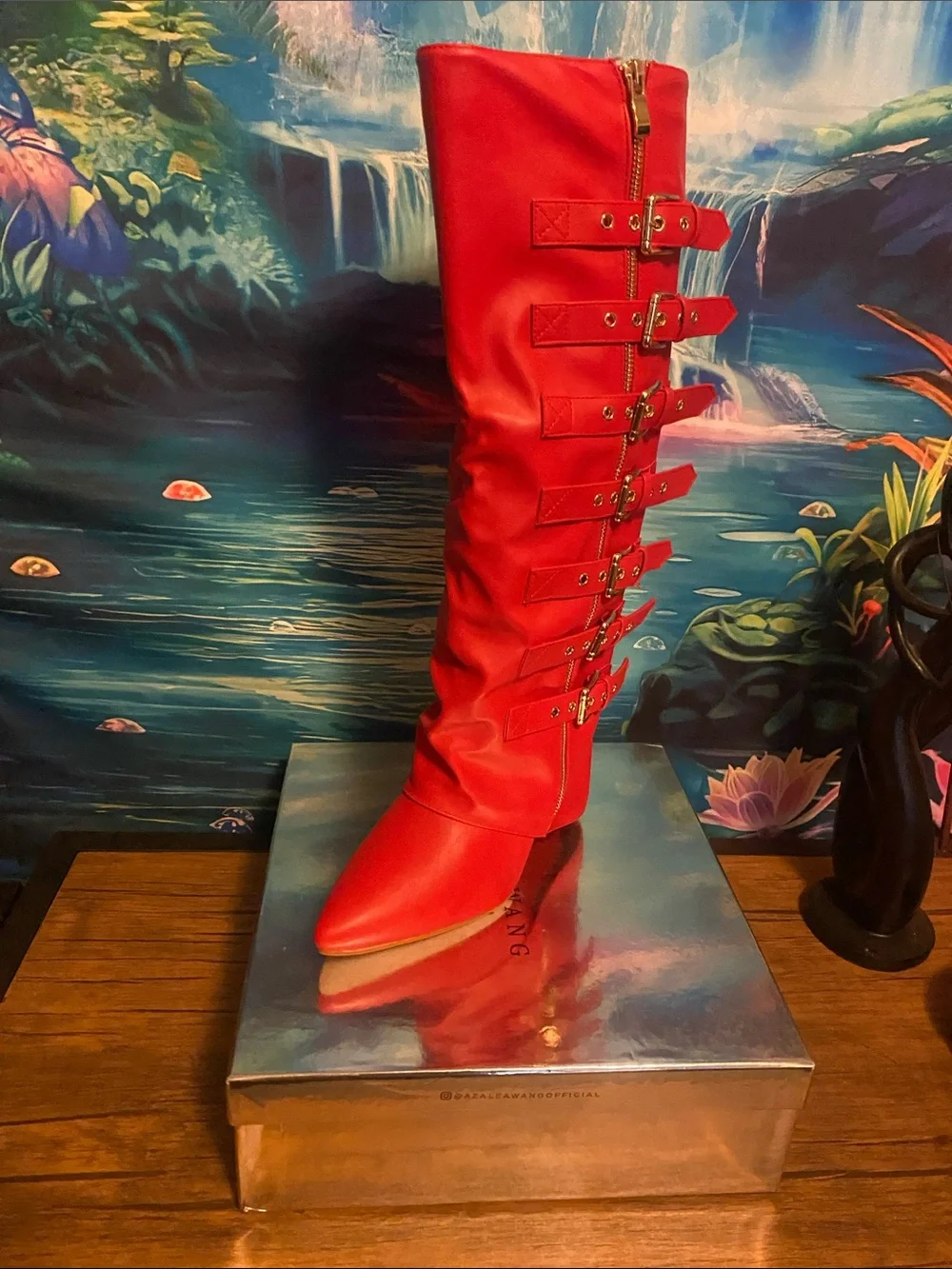 Azalea Wang Risna Red Buckle Boots – Size 8.5